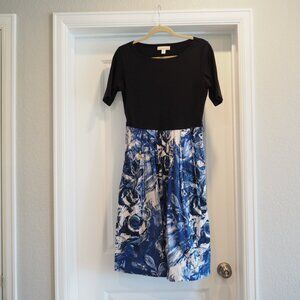 Coldwater Creek Black and Watercolor Blue Cocktail Formal Dress Sz 4